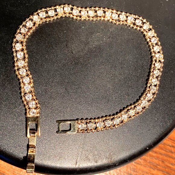 Jewelry - Gold Tone Diamond Accent Gold Beaded Sided Tennis Bracelet